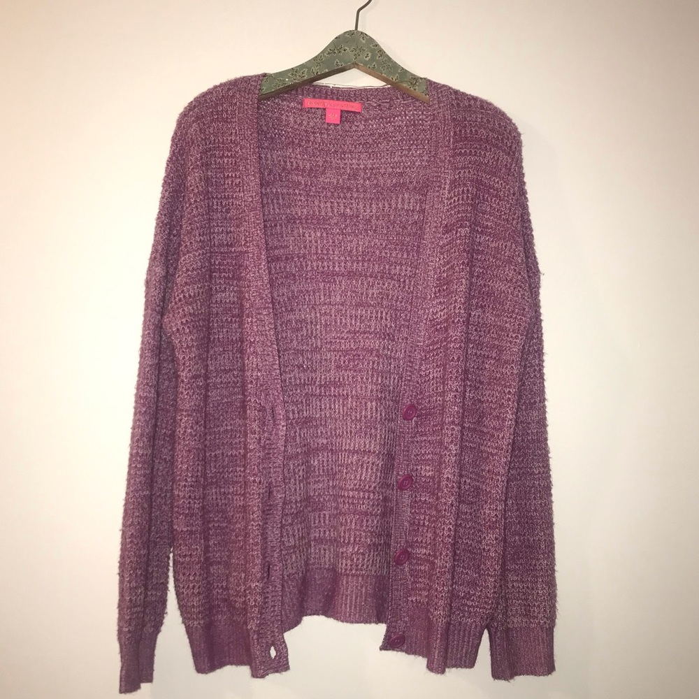 Rebellious One Fuchsia Knit Button Cardigan L -EUC